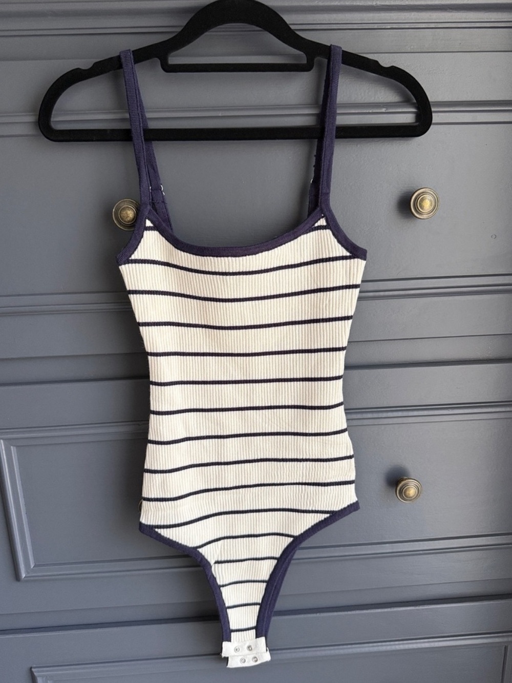 Striped Ribbed Tank Bodysuit - Cream & Navy